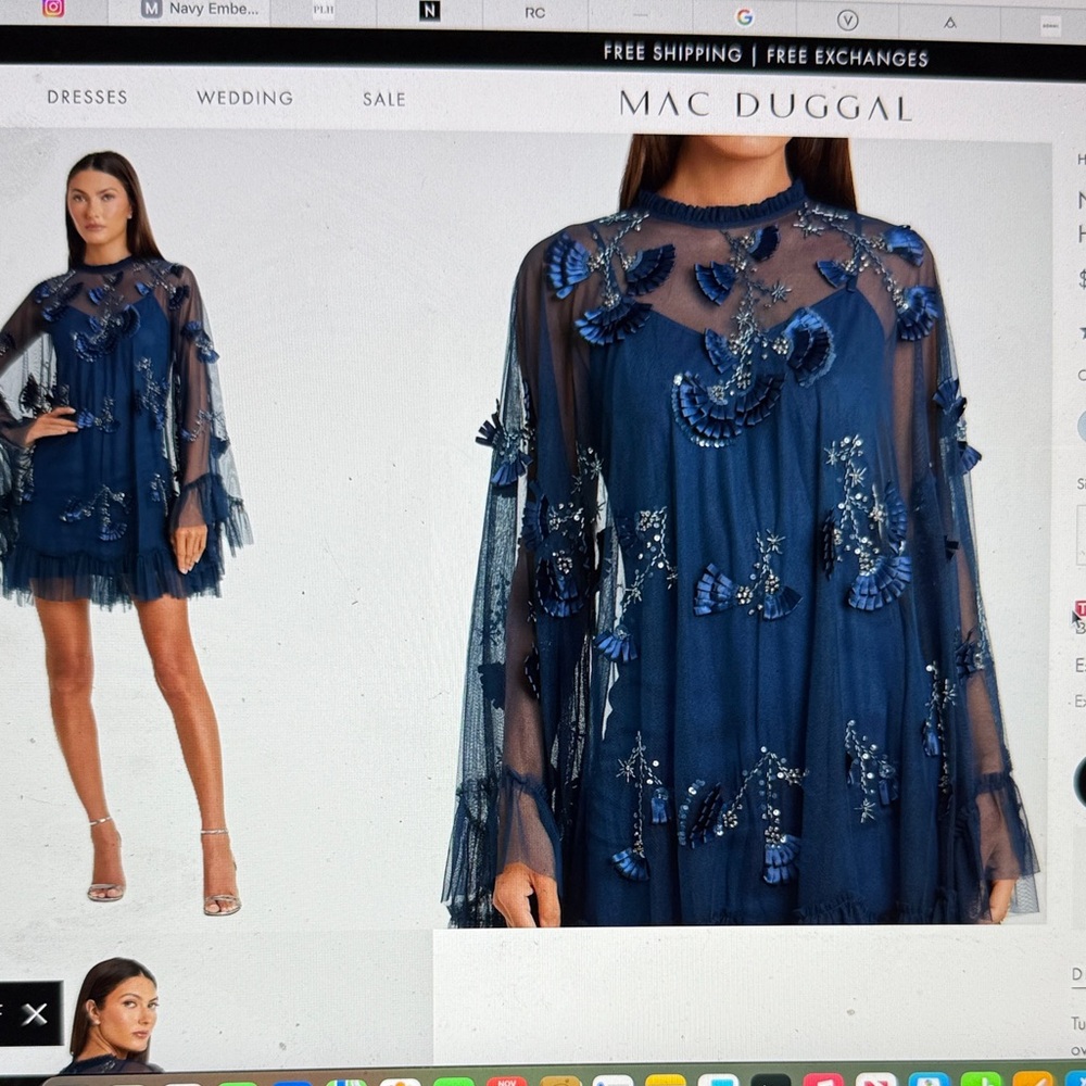 Mac Duggal Blue Sheer Embellished Dress